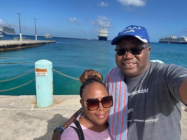 Grand Cayman Terminal with Cruise Ships at Sea